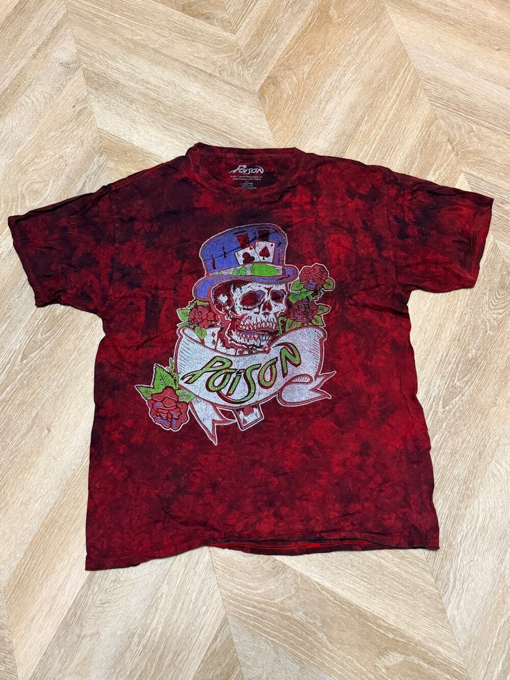 Poison Dragging The Cat 87 Red Black Tie Dye Skull Graphic Tee Large